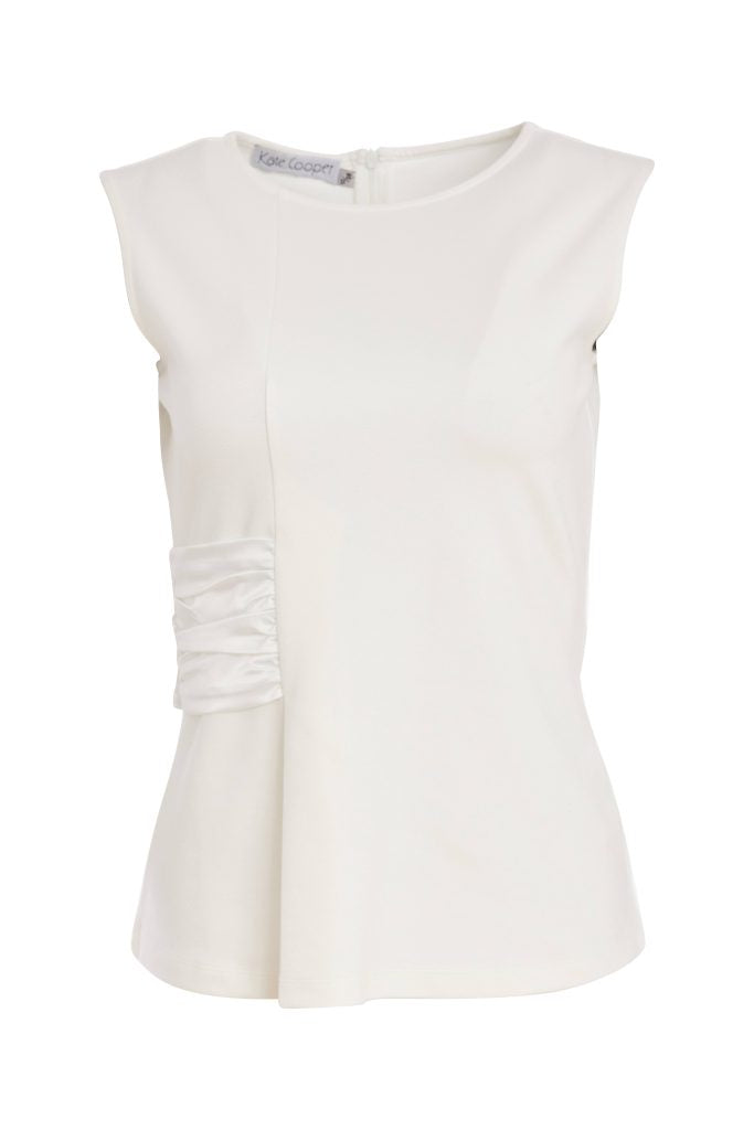 Kate Cooper round neck top with Satin Ruched side detail in cream or black Kcs26104