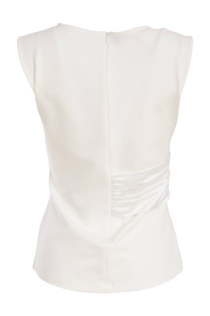 Kate Cooper round neck top with Satin Ruched side detail in cream or black Kcs26104