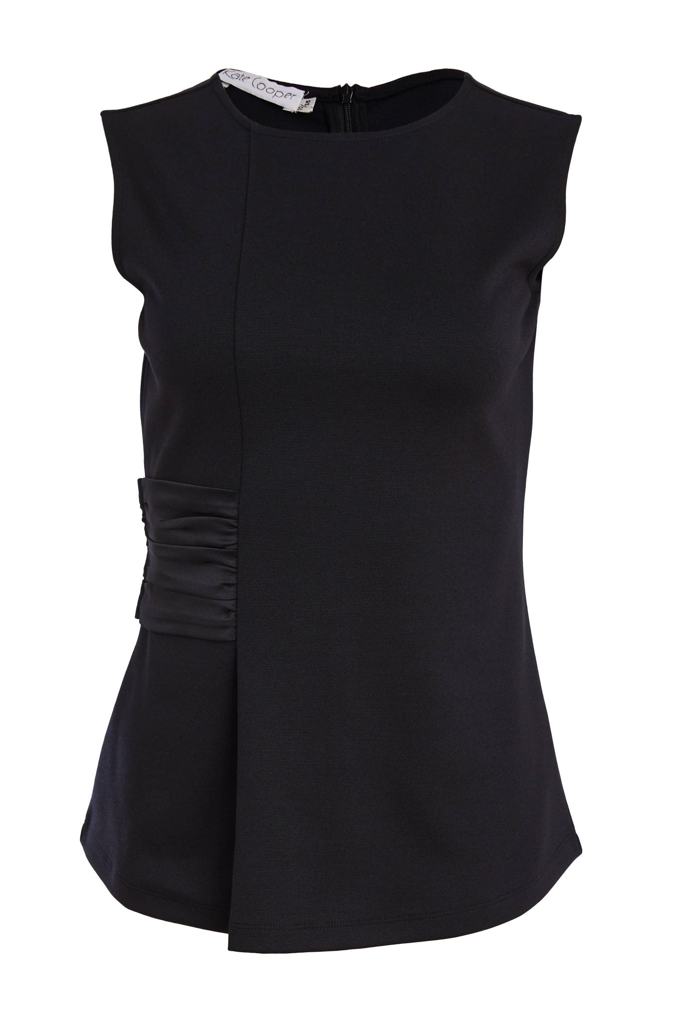 Kate Cooper round neck top with Satin Ruched side detail in cream or black Kcs26104