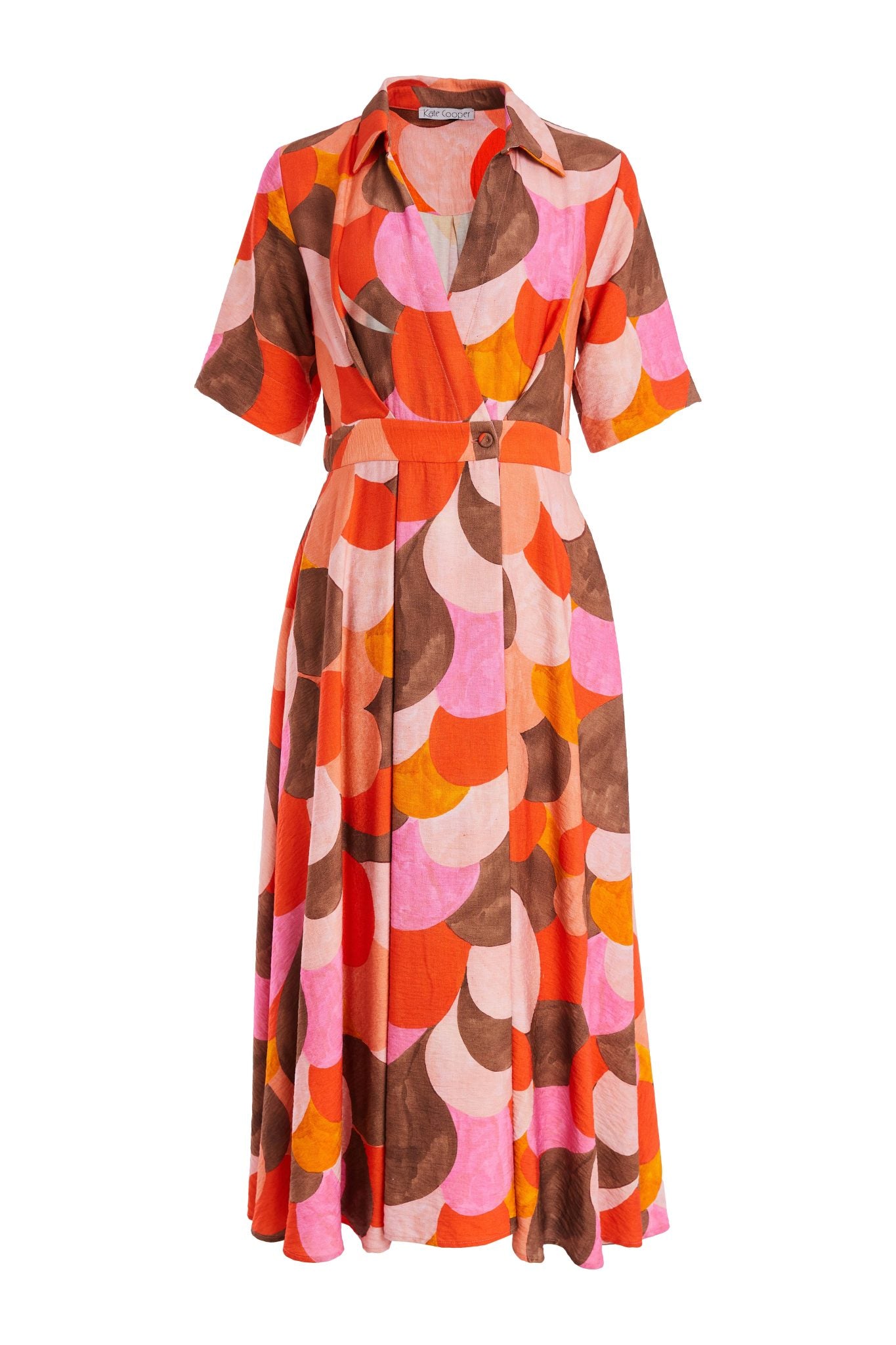Kate Cooper Polka Dot Colour Mix Mock Wrap Dress With Button Waist Kcs26129