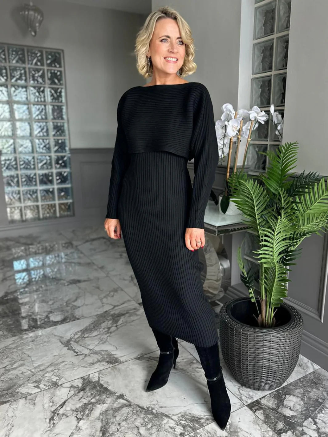 Kate And Pippa Amelia 2 piece knitted dress and top. Red, Black Or Plum