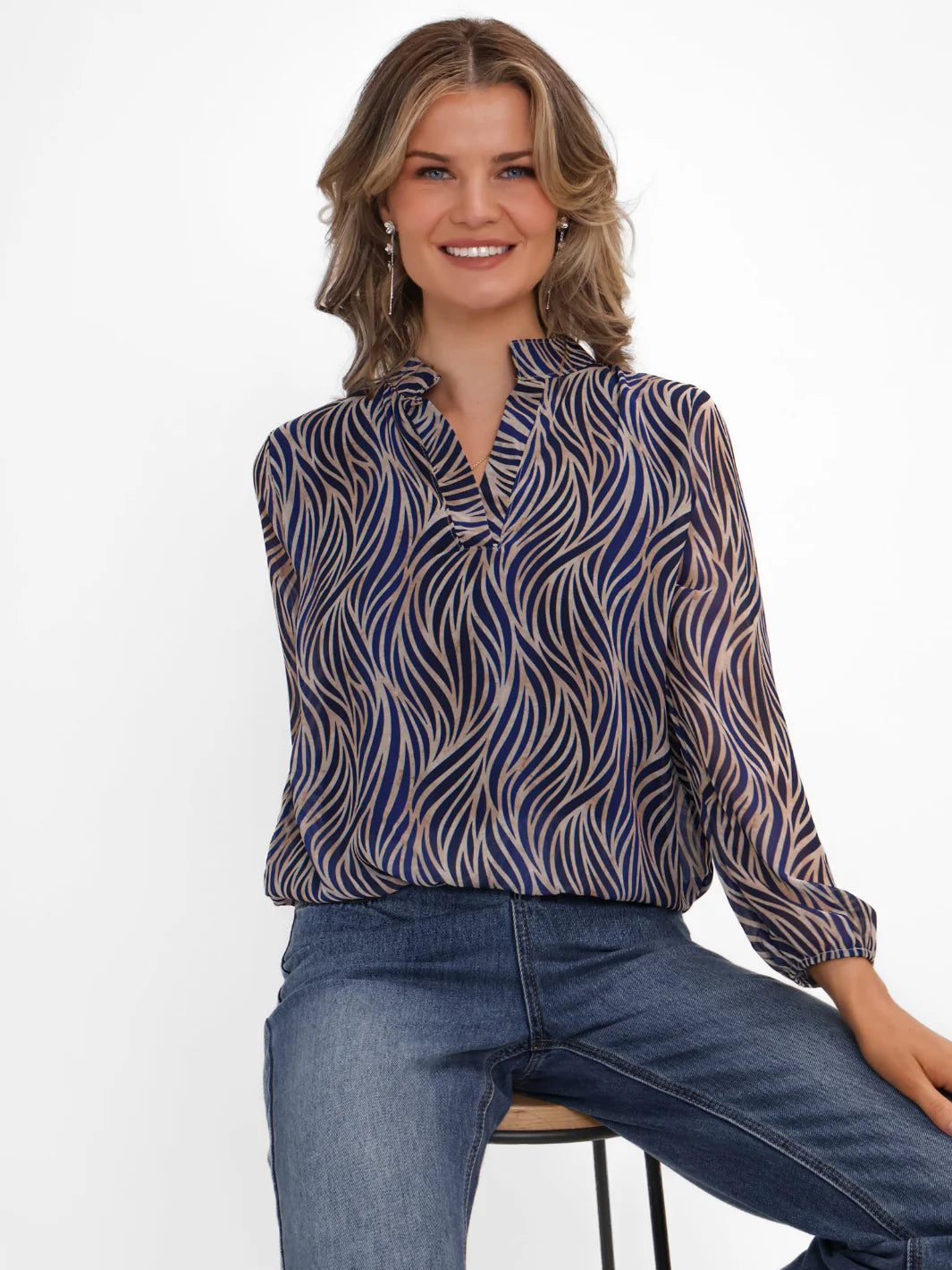 Kate And Pippa Bella Band Top in Navy Print