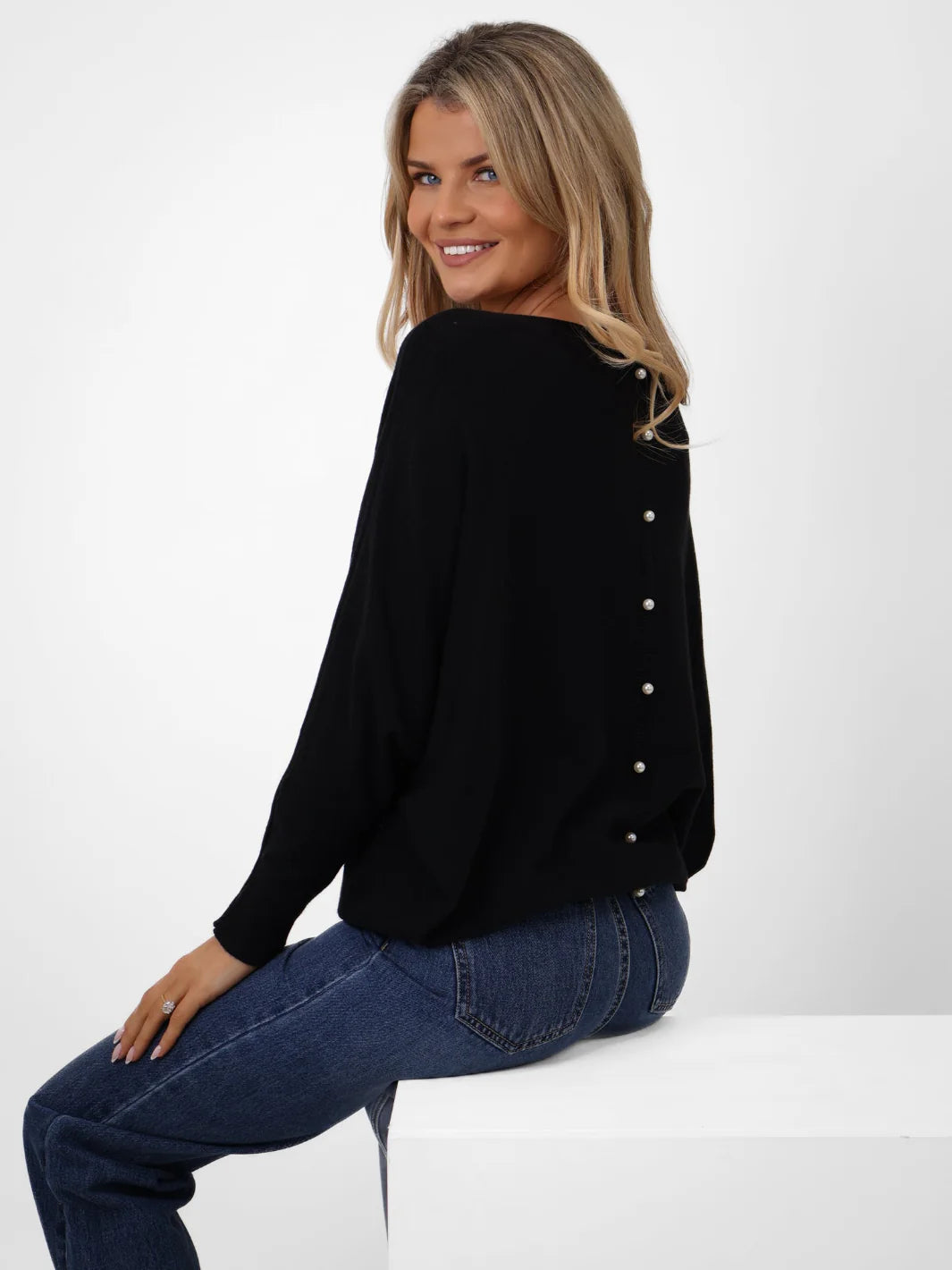 Kate And Pippa Elba Pearl Back Jumper. All Colours
