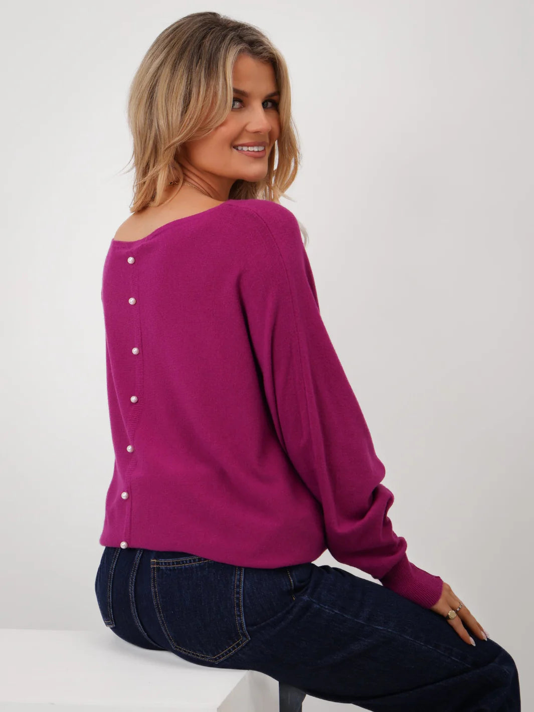 Kate And Pippa Elba Pearl Back Jumper. All Colours