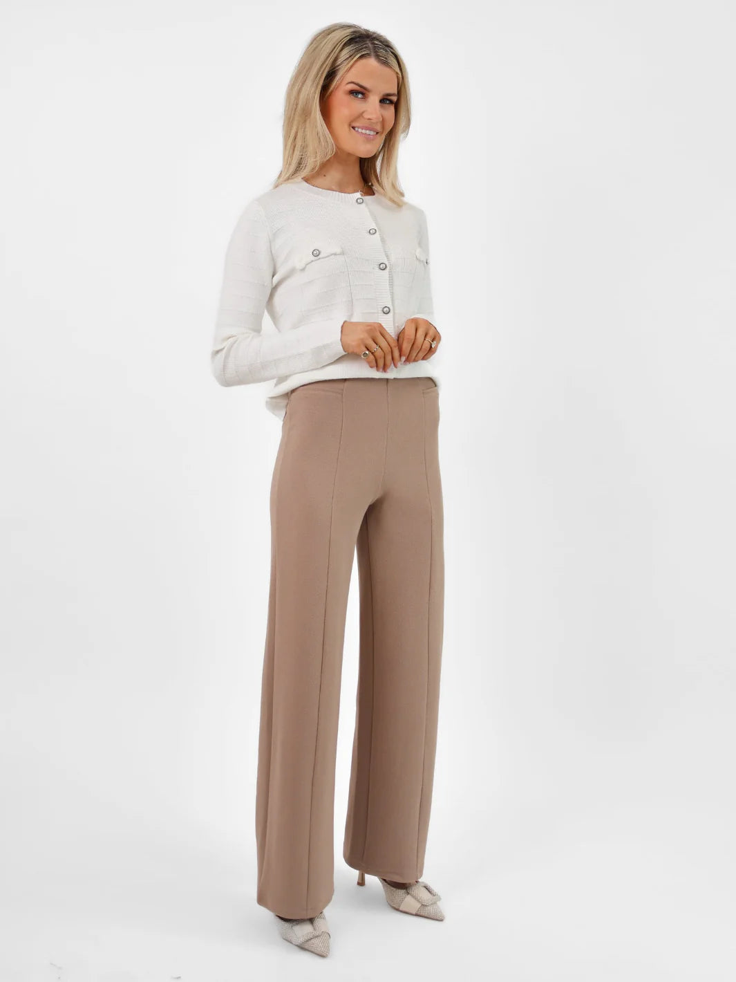Kate And Pippa Lulu Straight leg Stretch Trousers . Sand Navy Black