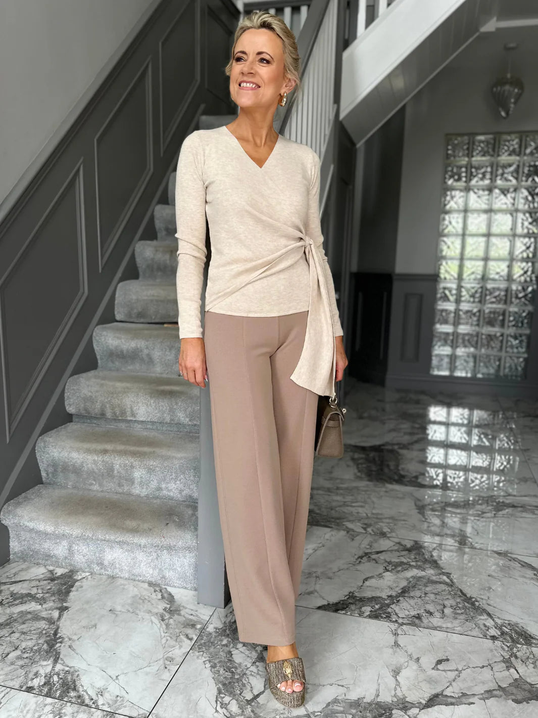 Kate And Pippa Lulu Straight leg Stretch Trousers . Sand Navy Black