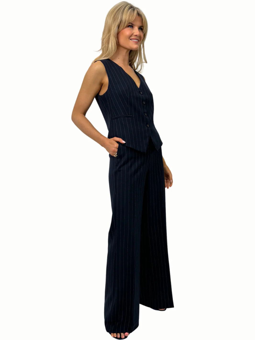 Kate And Pippa Palermo Trousers. Navy Pinstripe