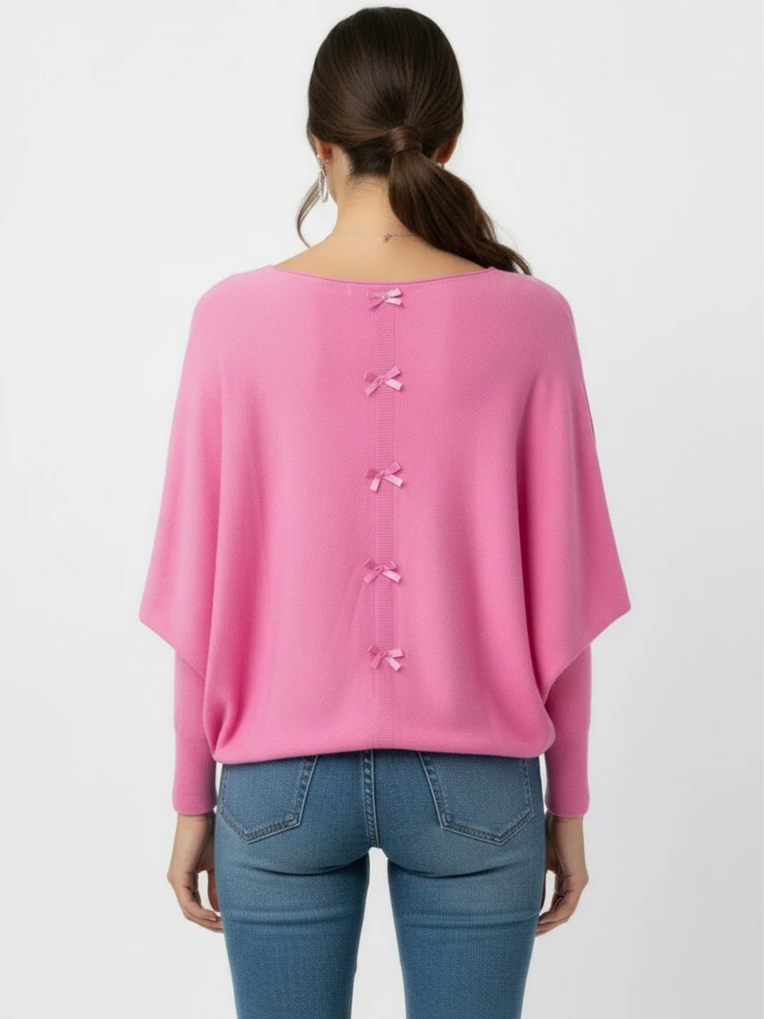 Kate And Pippa Venice Bow back knit in Candy Pink