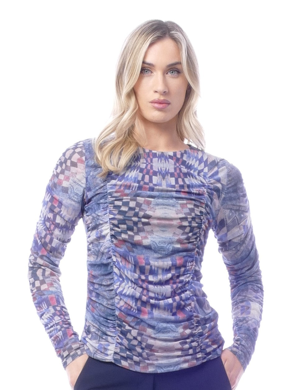 Libra Long Sleeve Mesh top with side ruching Lt1956