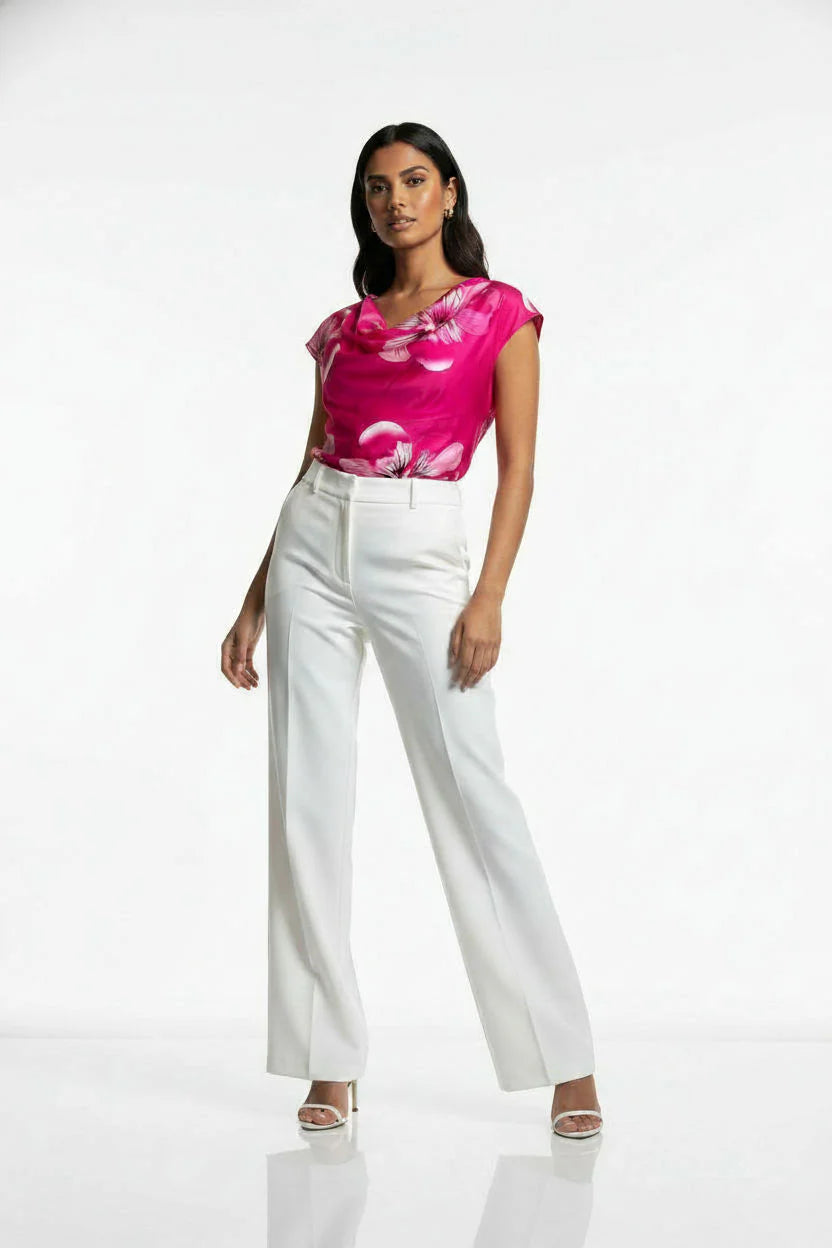 Marc Angelo Mia Satin Cowl neck top in Cerise or Royal blue Print