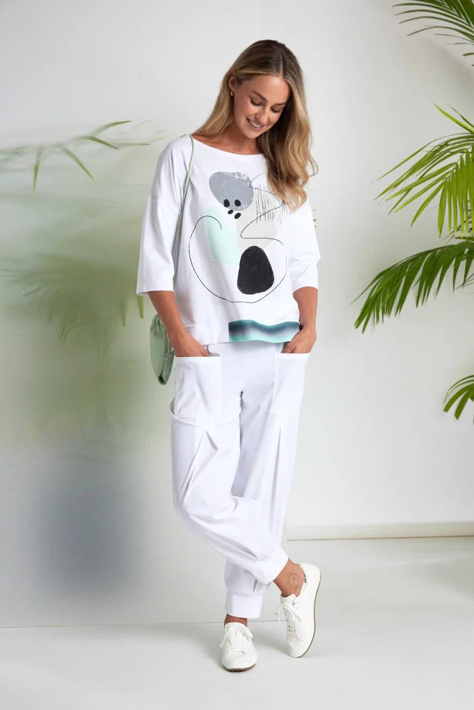 Naya Placement print top with contrast hem Nas26124