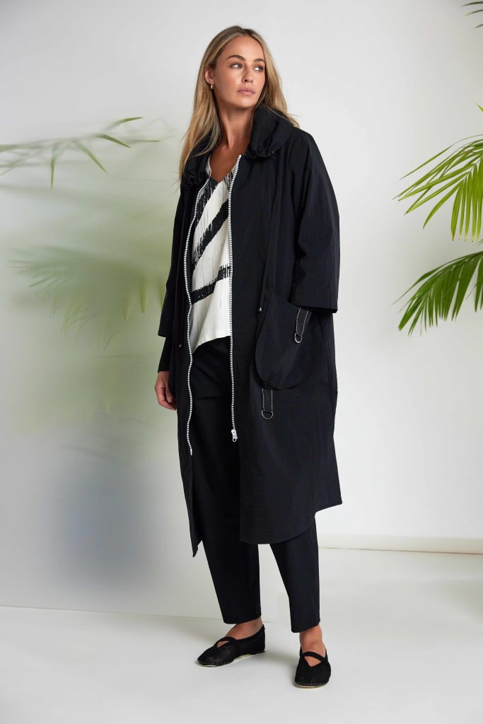 Naya Hooded Coat With D Ring Trim At Pockets IN Black or Silver Nas26170