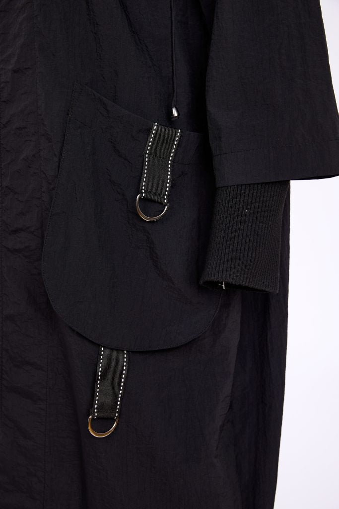 Naya Hooded Coat With D Ring Trim At Pockets IN Black or Silver Nas26170