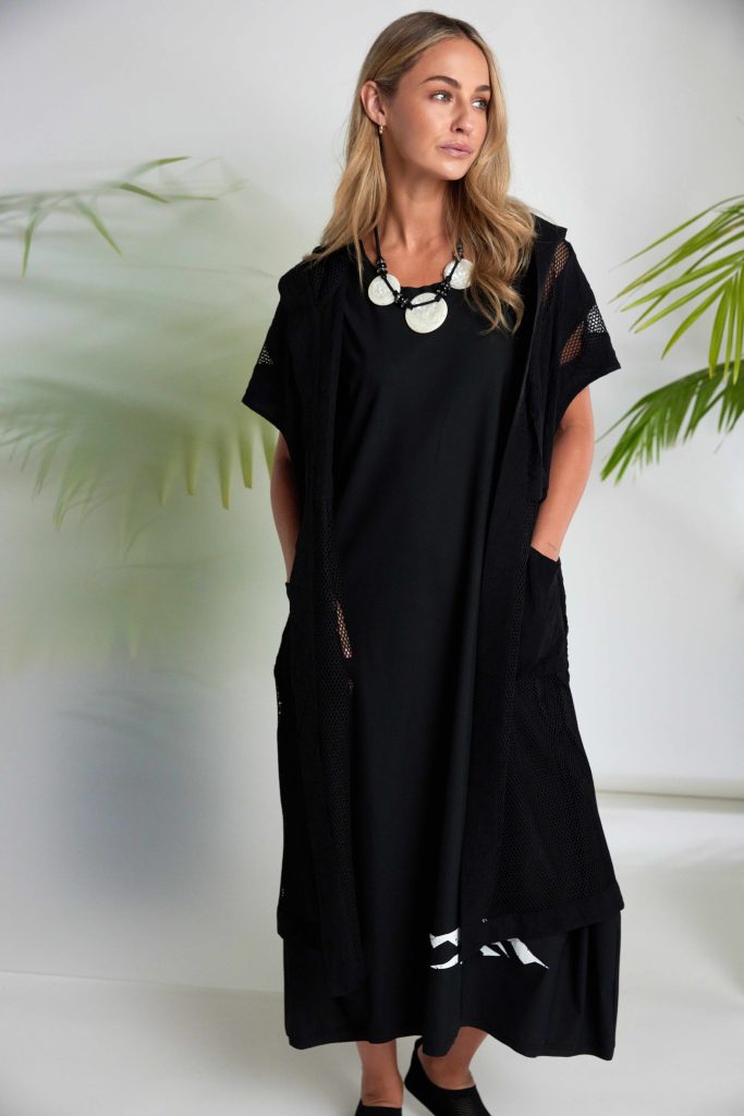 Naya Long Line Hooded Jacket With Mesh Insets Nas26177