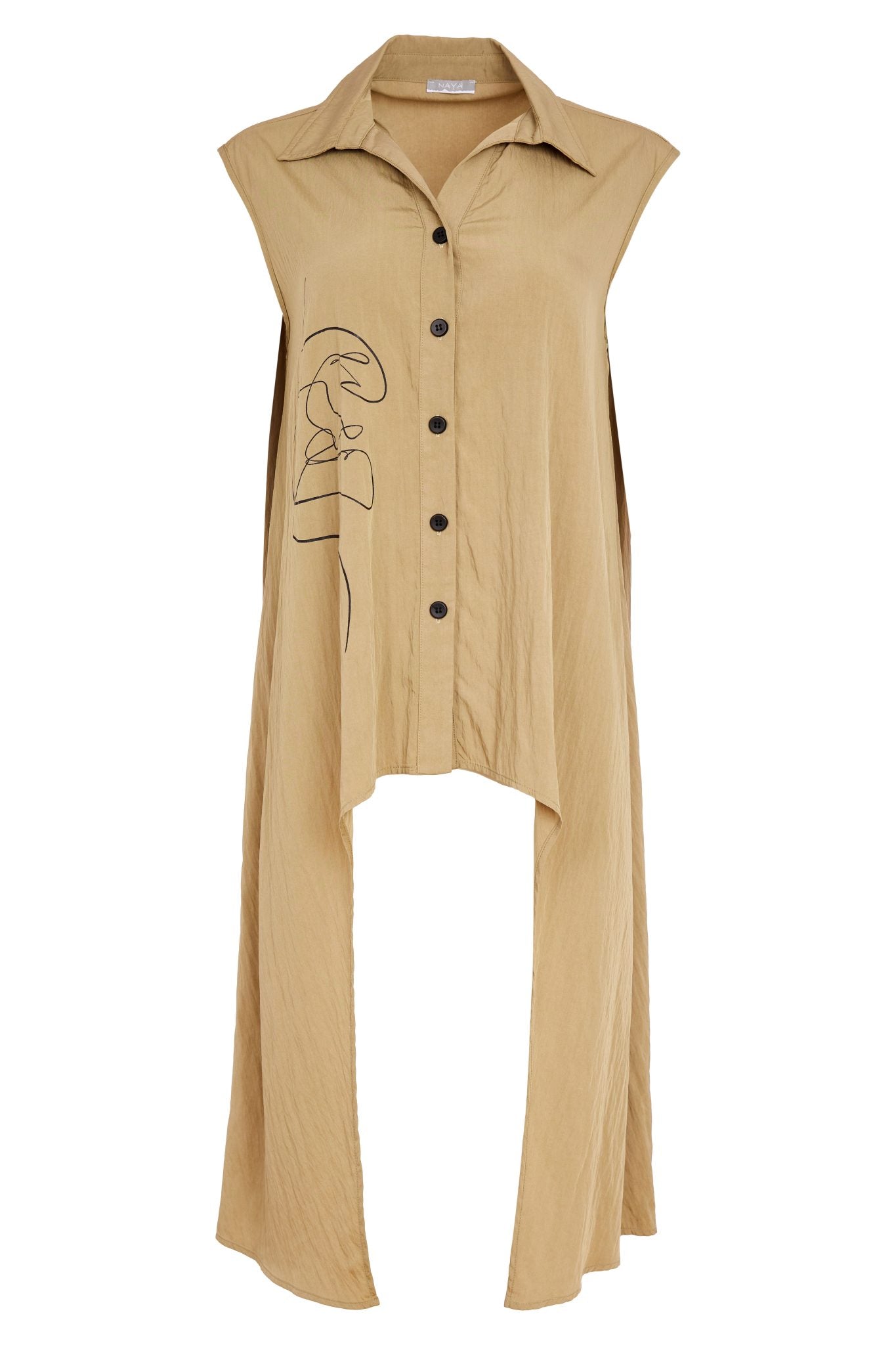 Naya Placement Print Top With Long Side Panels in Tan or Black Nas26218