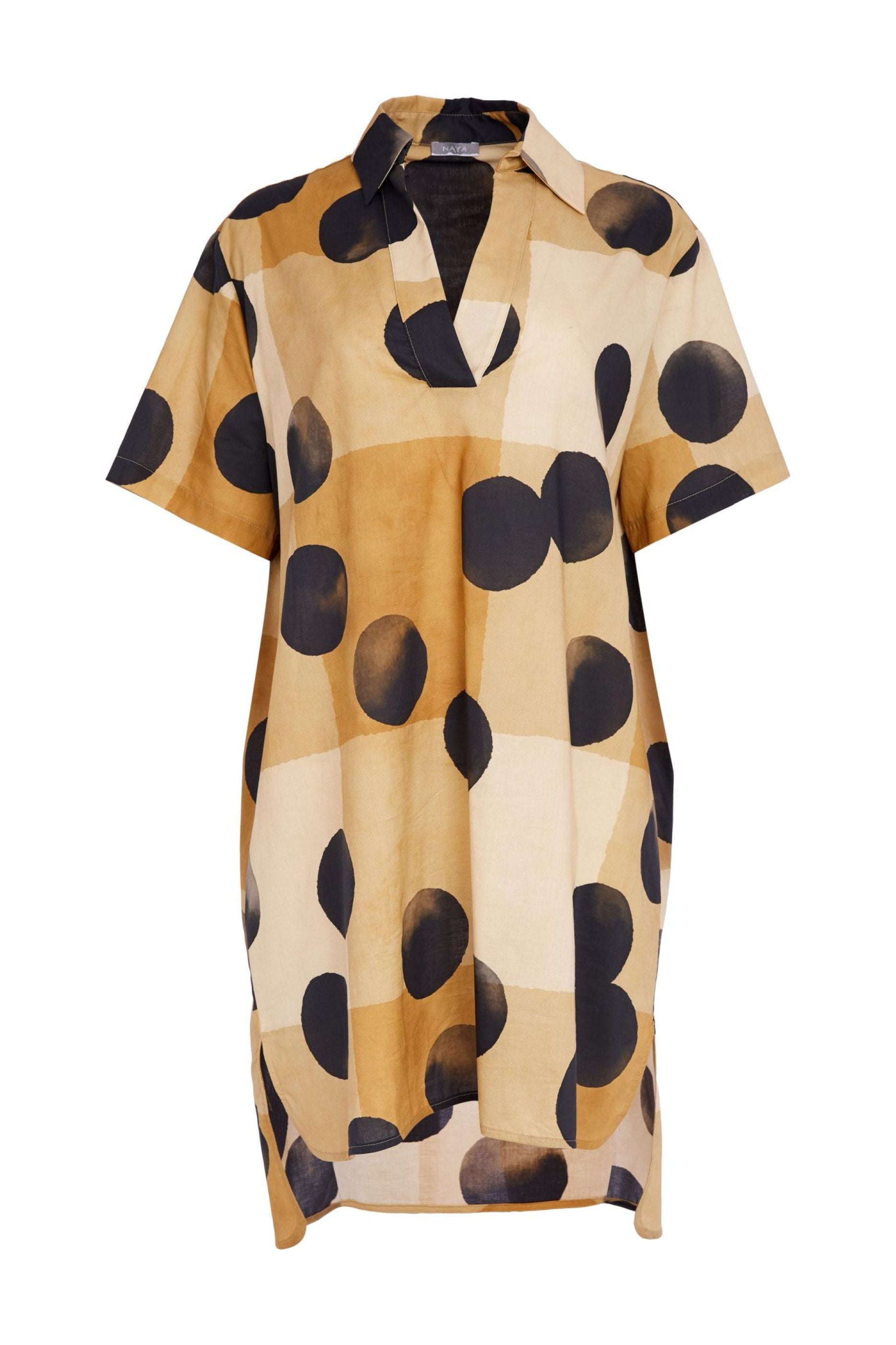 Naya Spot Print Tunic With Collar And Dipped Hem Nas26276
