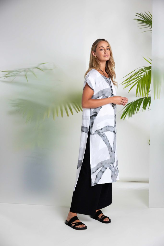 Naya Marbled Ribbon Print Round Neck Tunci/Dress Nas26313