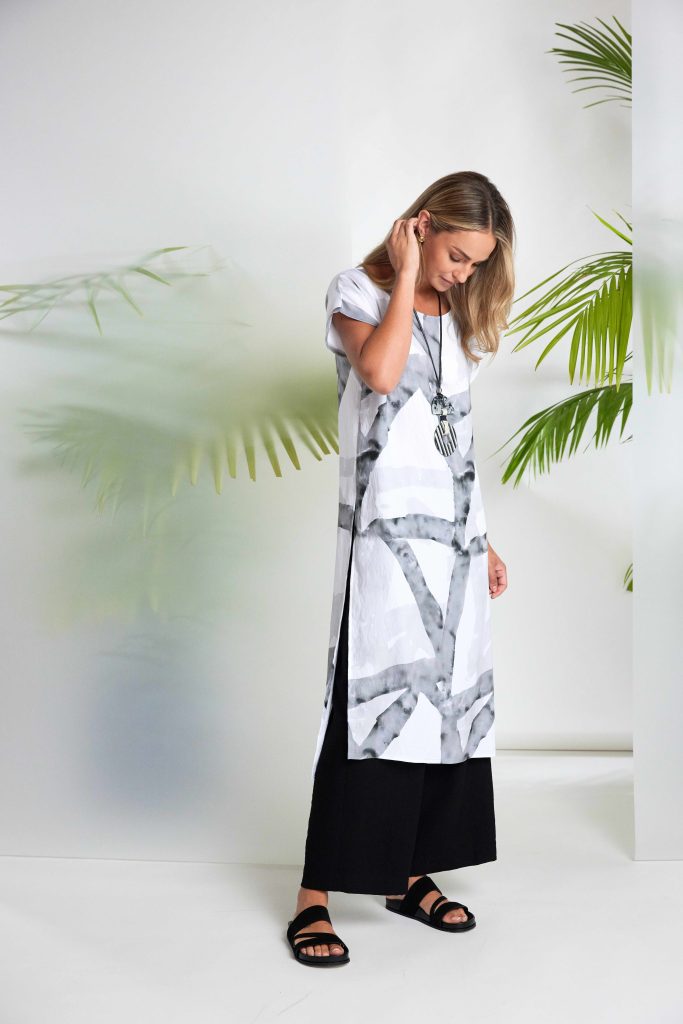 Naya Marbled Ribbon Print Round Neck Tunci/Dress Nas26313