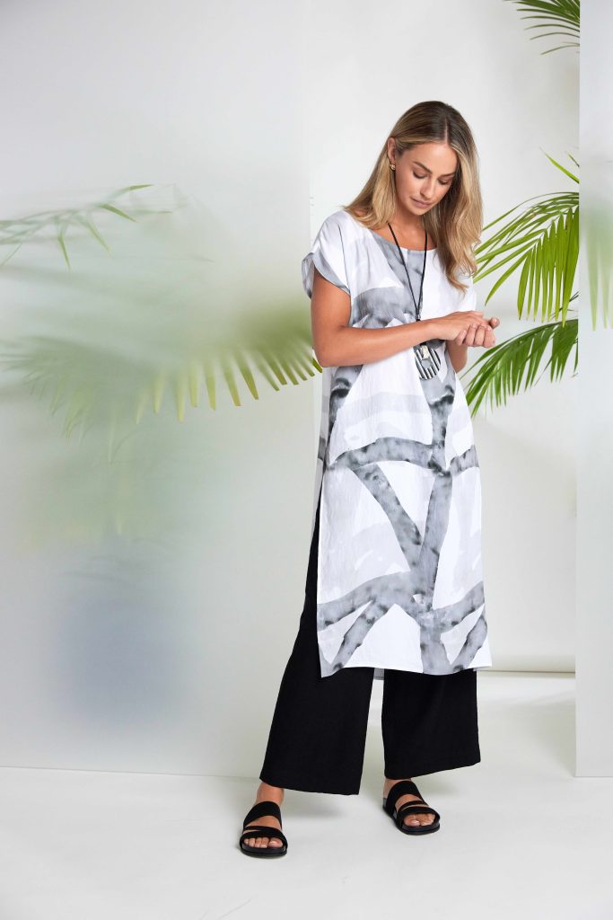 Naya Marbled Ribbon Print Round Neck Tunci/Dress Nas26313