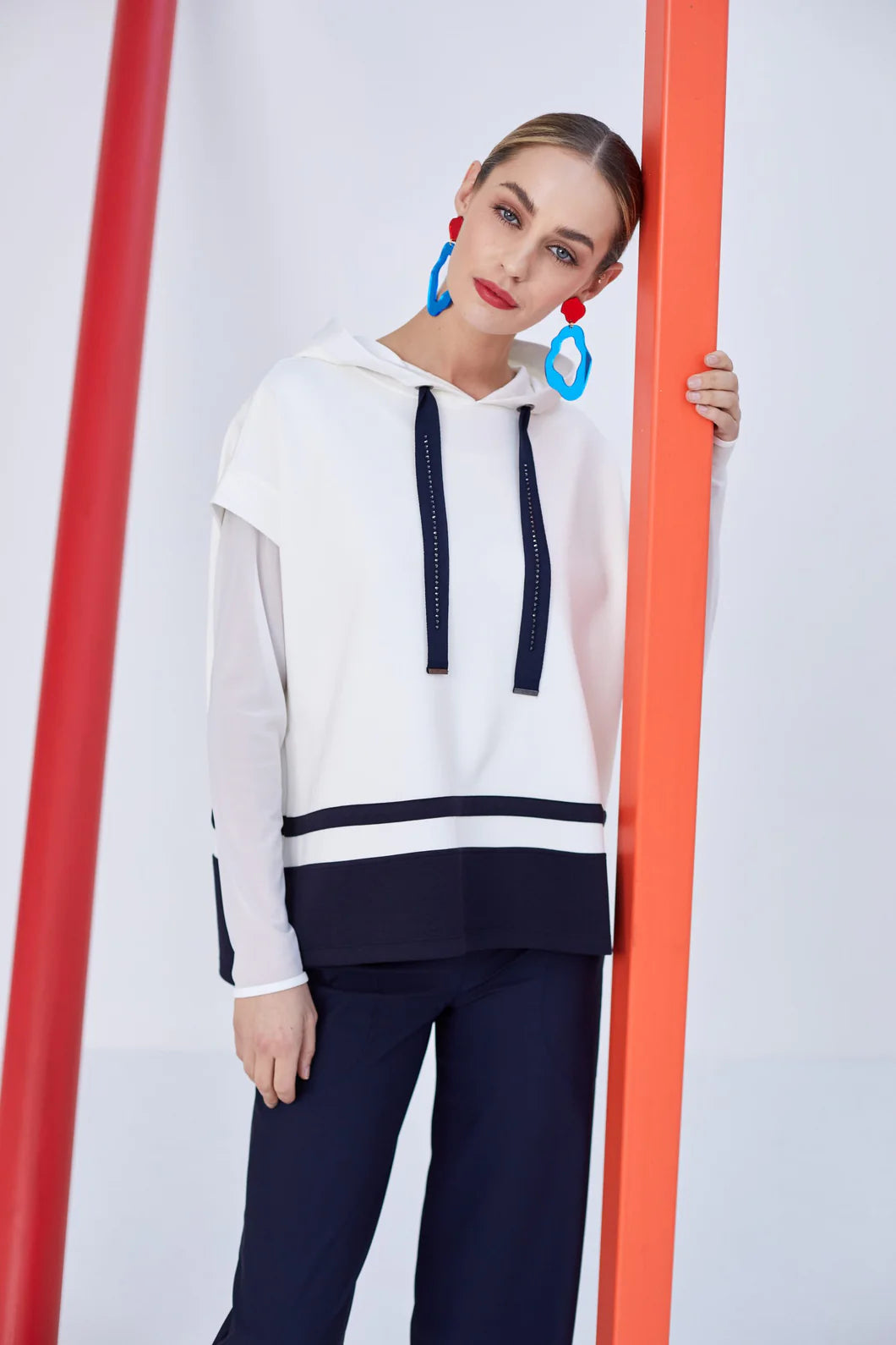Naya Jersey Round neck top with Mesh Sleeve Black or Cream Nas25106
