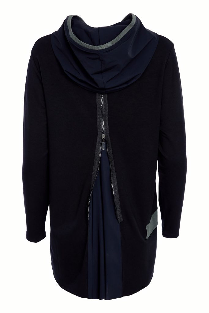 Naya Hooded long SWeatshirt with back zip detail in Black with Sand Trim Naw25126