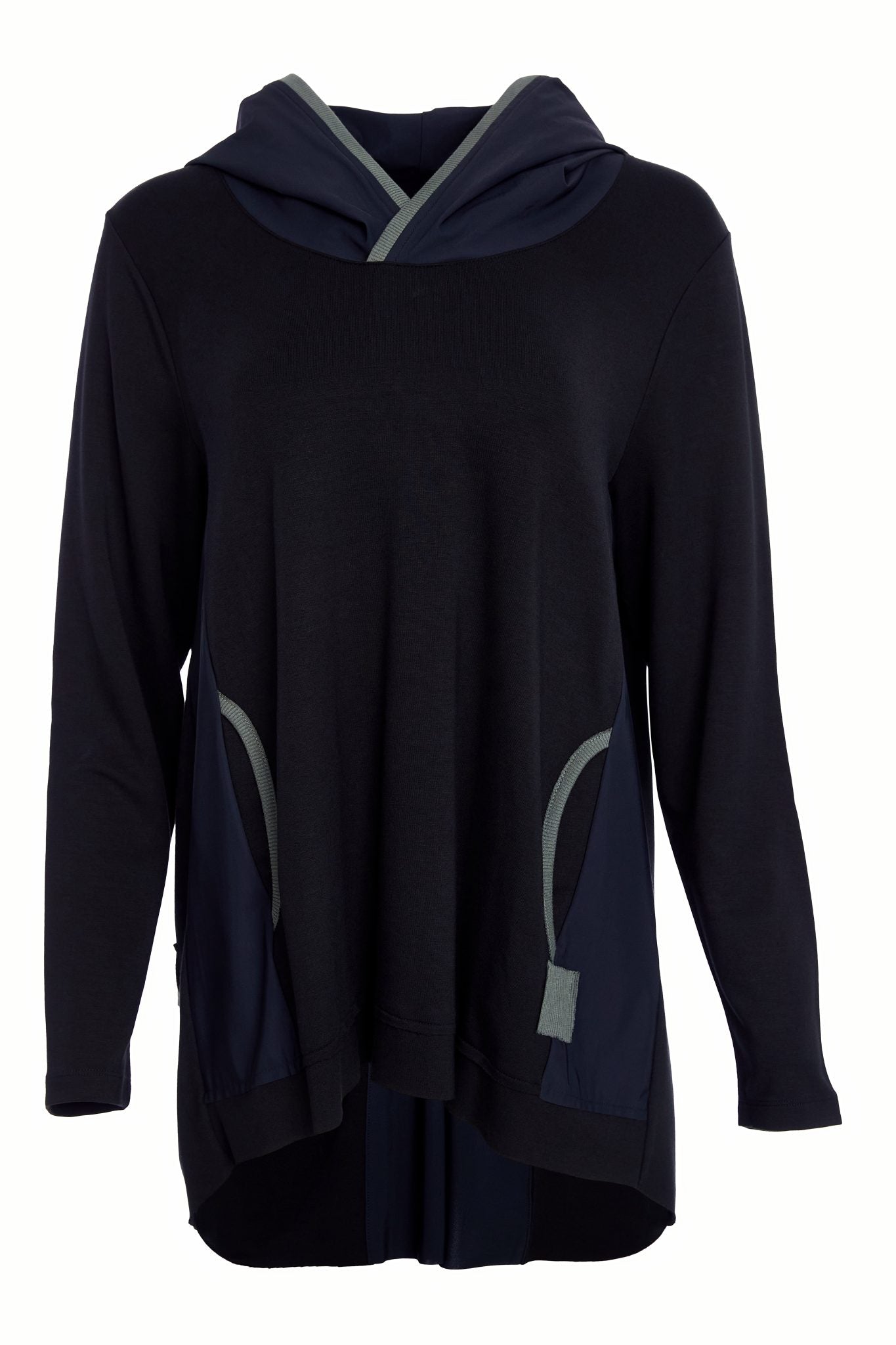 Naya Hooded long SWeatshirt with back zip detail in Black with Sand Trim Naw25126