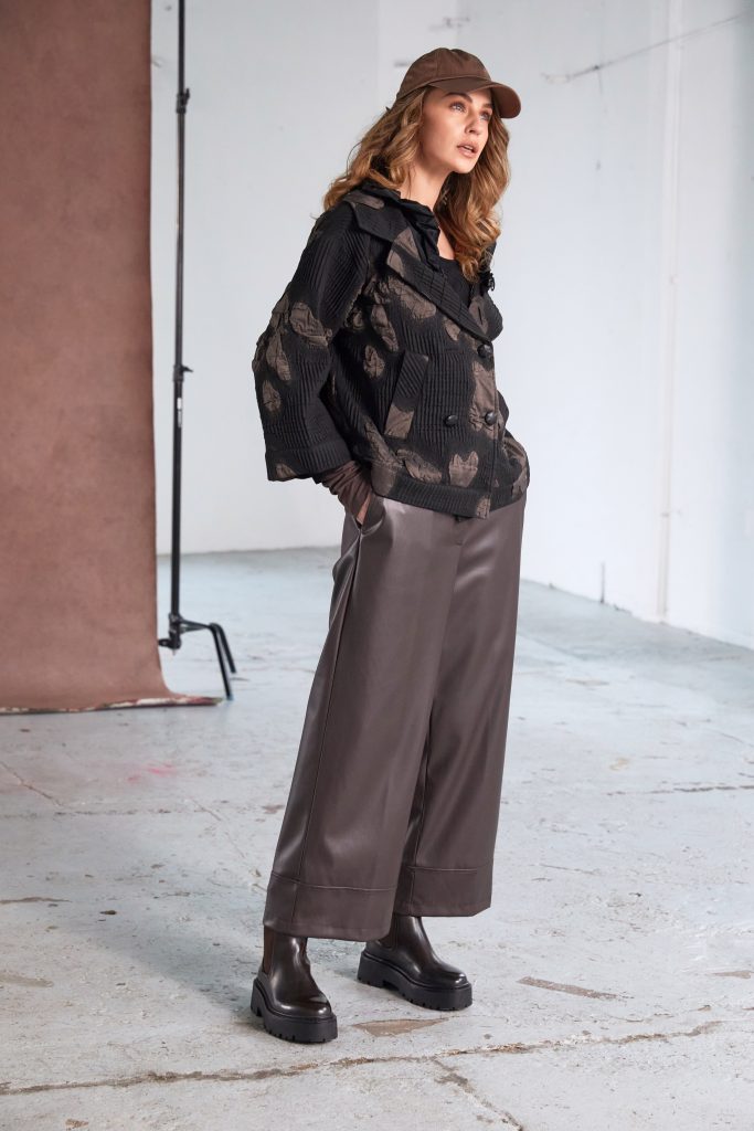 Naya Wide leg Leatherette trousers with deep hem in Cocoa Naw25260 Cocoa