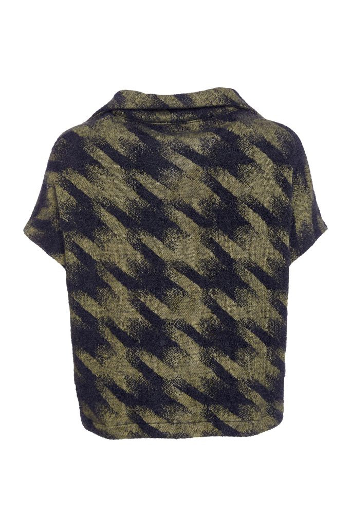Naya Houndstooth Knit Jacket in Moss and Black print Naw25152