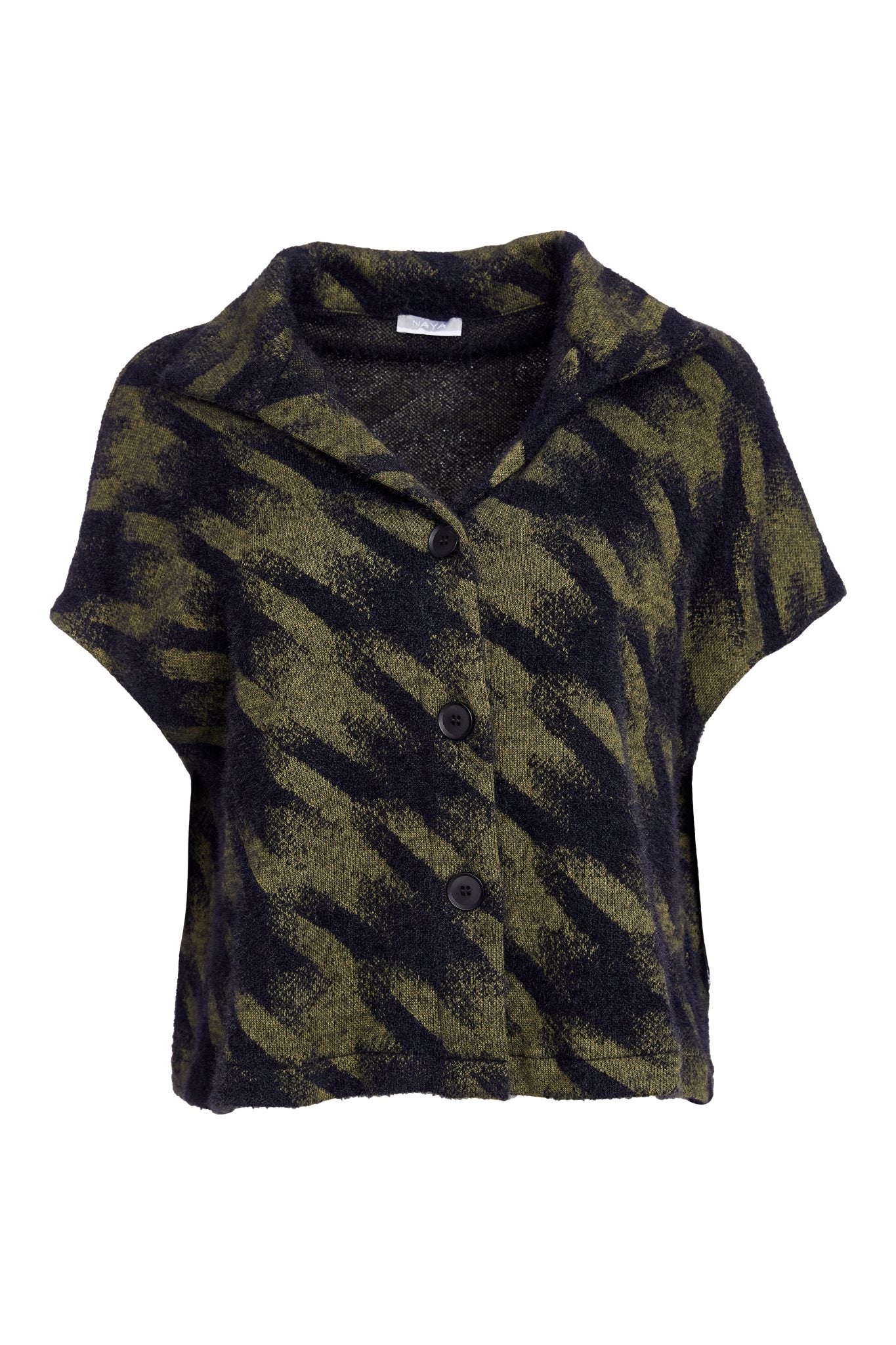 Naya Houndstooth Knit Jacket in Moss and Black print Naw25152