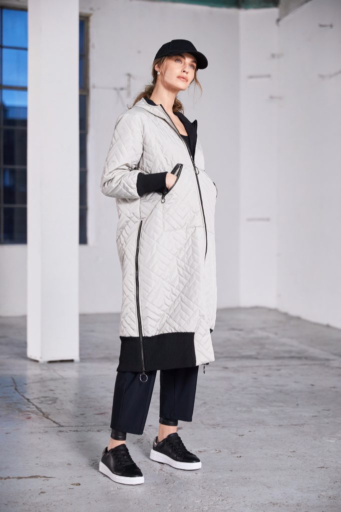 Naya Quilted Coat with hood and contrast Cuff and Hem Naw25184