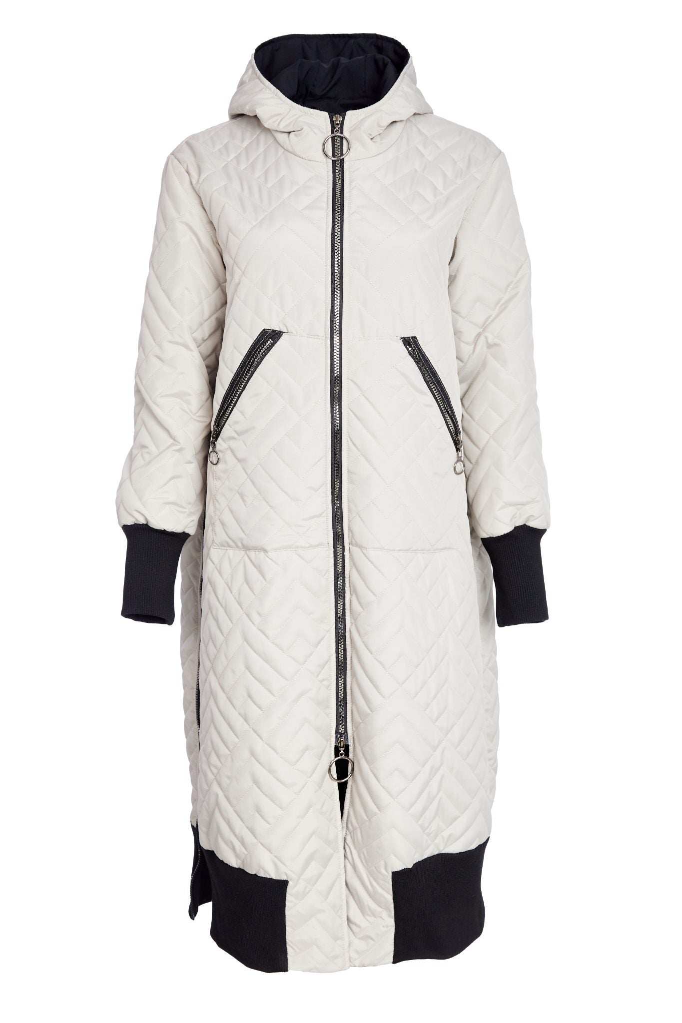 Naya Quilted Coat with hood and contrast Cuff and Hem Naw25184