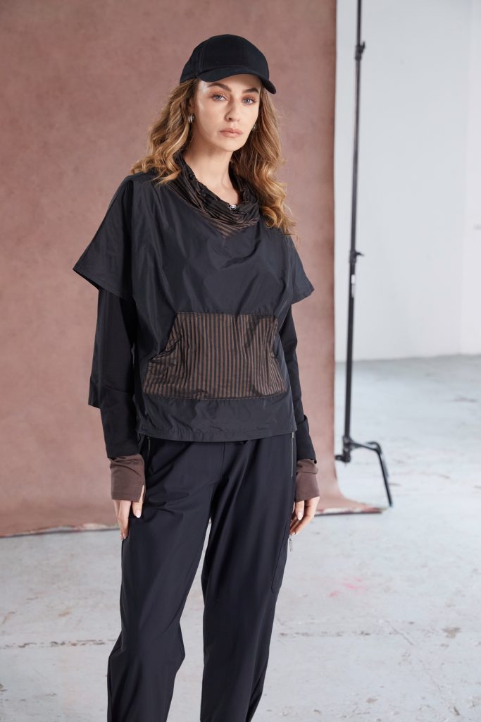 Naya Drawstring hem top with stripped pocket and collar Naw25190