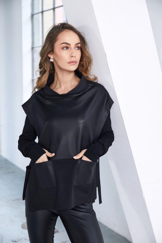 Naya leatherette top with tie detail at sides Naw25206