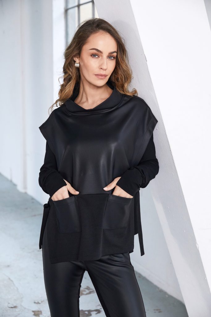 Naya leatherette top with tie detail at sides Naw25206