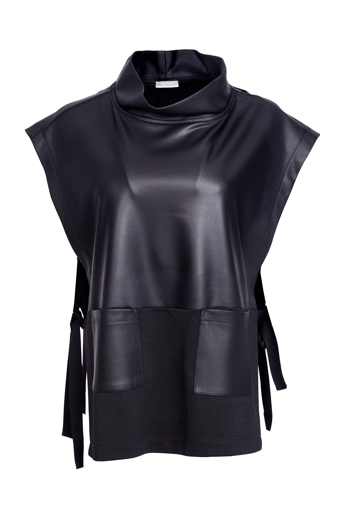 Naya leatherette top with tie detail at sides Naw25206