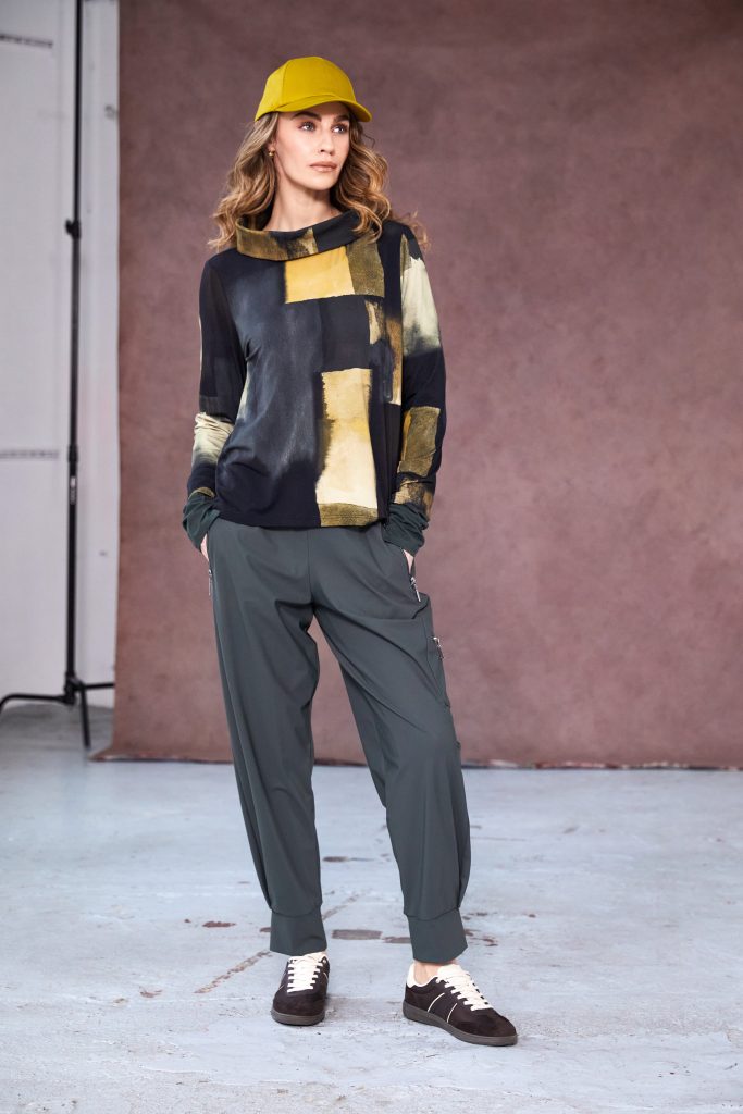 Naya Print long sleeve top with wide roll neck collar Naw25228