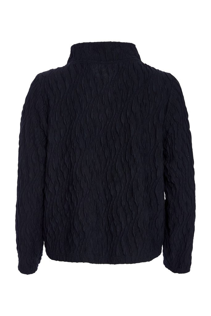 Naya Embossed knit high neck jacket with zip detail. black Naw25229