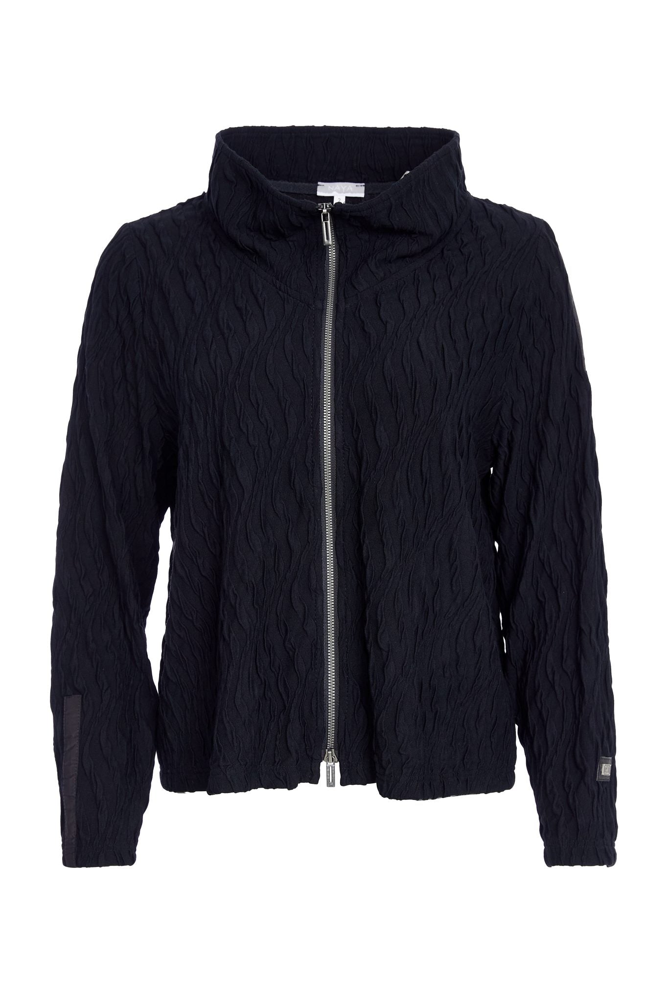 Naya Embossed knit high neck jacket with zip detail. black Naw25229