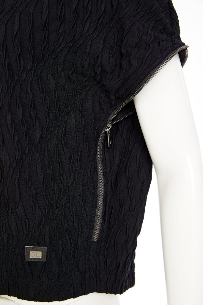 Naya Embossed knit top with collar and zip detail on side seam in Black Naw25232