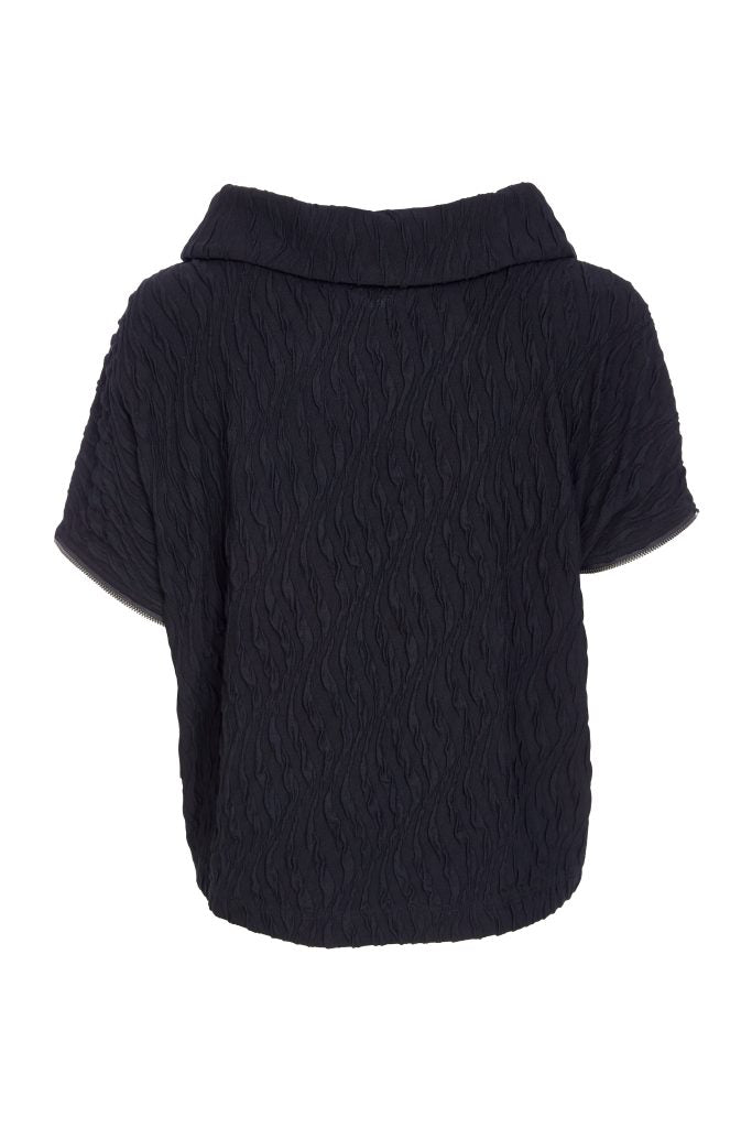 Naya Embossed knit top with collar and zip detail on side seam in Black Naw25232