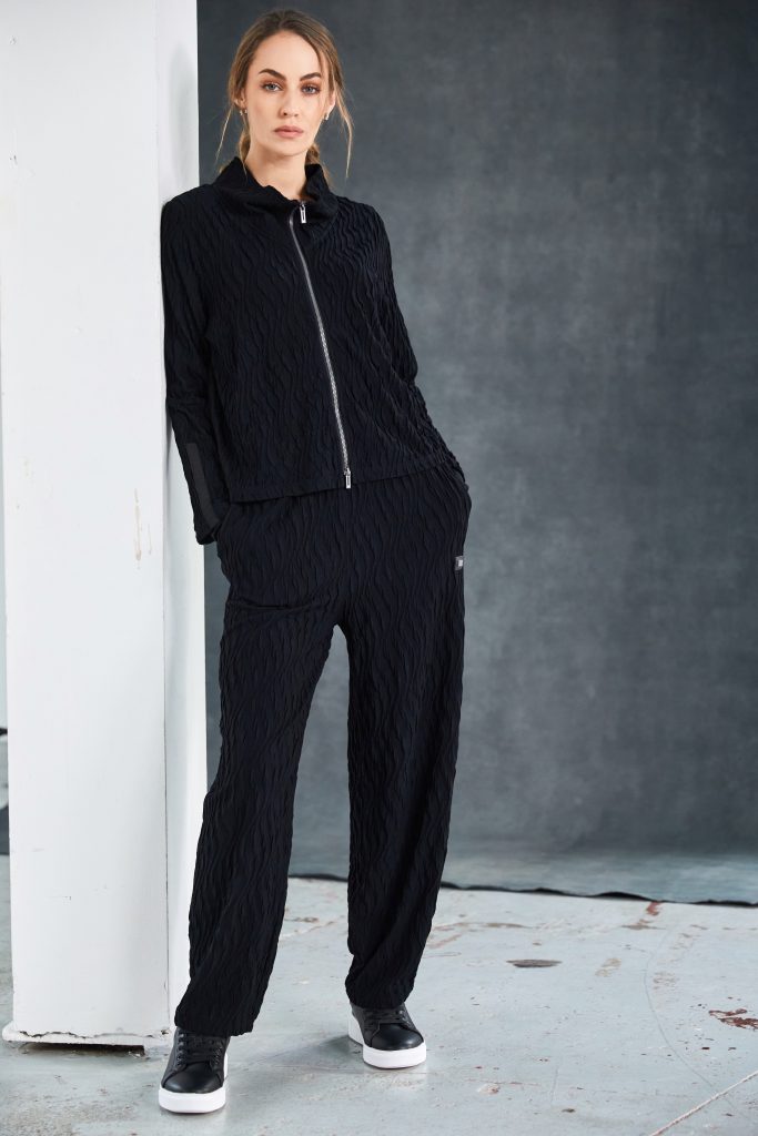 Naya Embossed knit high neck jacket with zip detail. black Naw25229