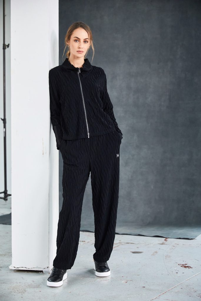 Naya Embossed knit high neck jacket with zip detail. black Naw25229