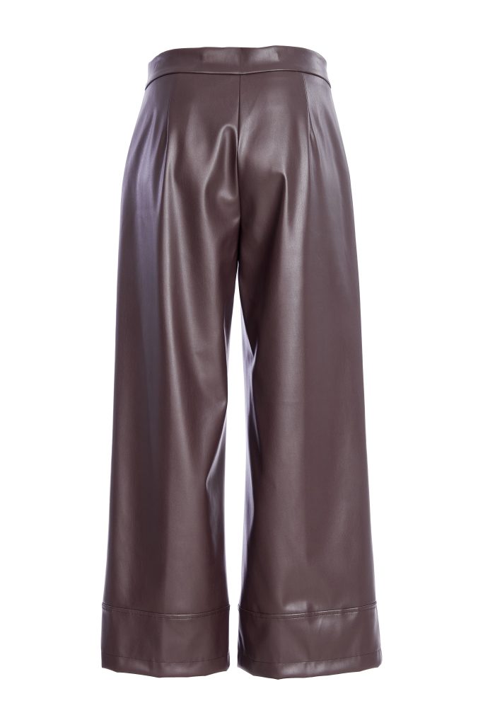 Naya Wide leg Leatherette trousers with deep hem in Cocoa Naw25260 Cocoa