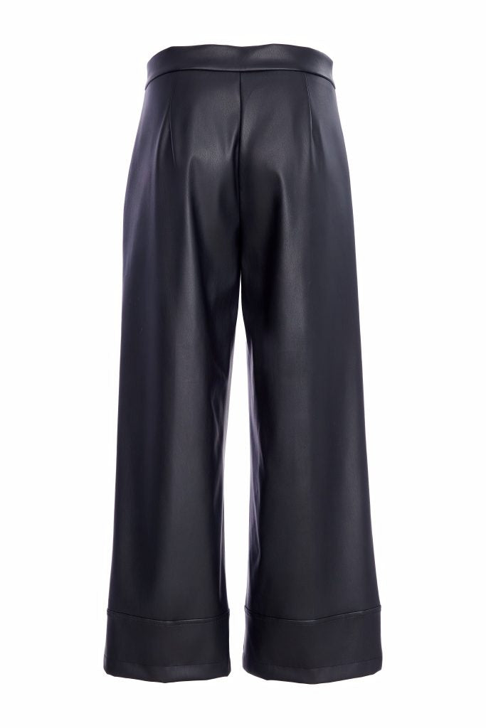 Naya Wide leg leatherette trousers with deep hem in Black Naw25260