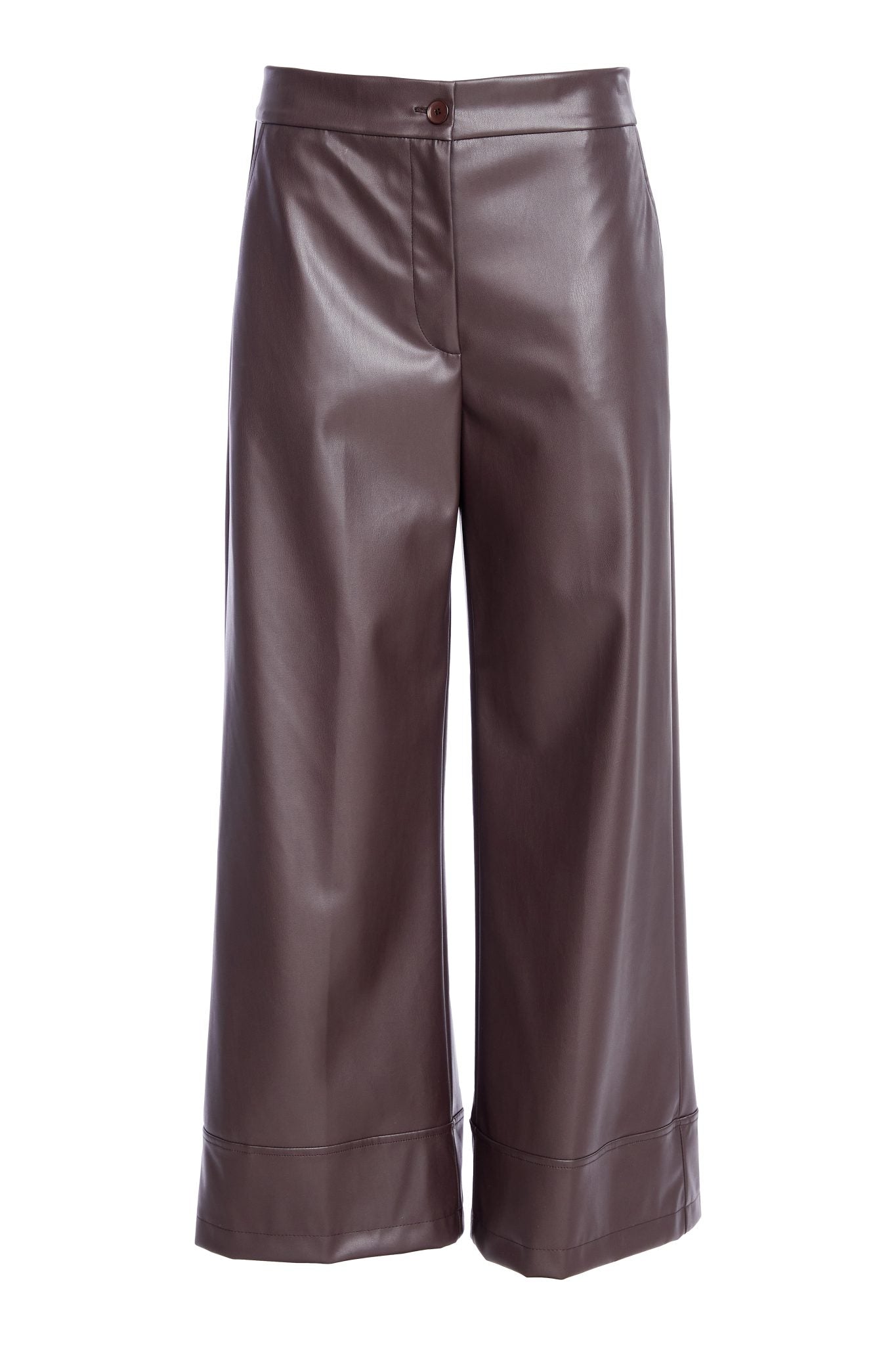 Naya Wide leg Leatherette trousers with deep hem in Cocoa Naw25260 Cocoa