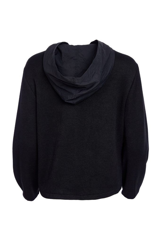 Naya placement print sweater with travel fabric hood Naw25270