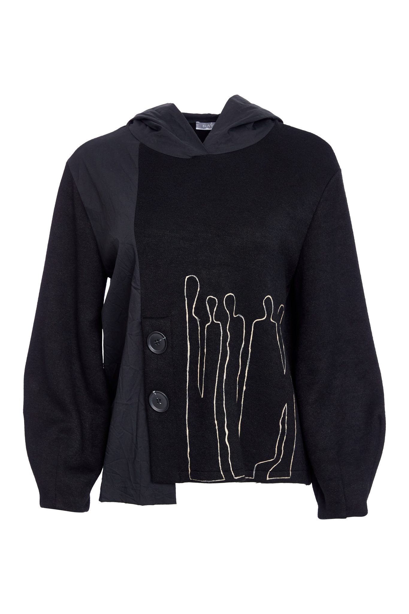 Naya placement print sweater with travel fabric hood Naw25270