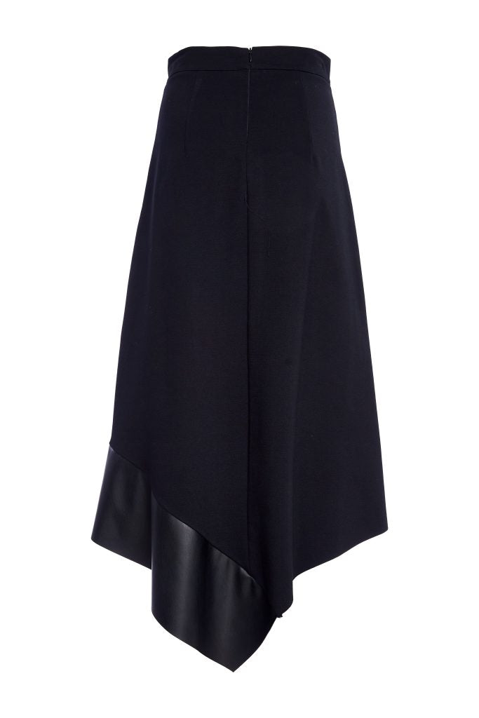 Naya Angled hem punta roma skirt with leatherette panel at hem Naw25278