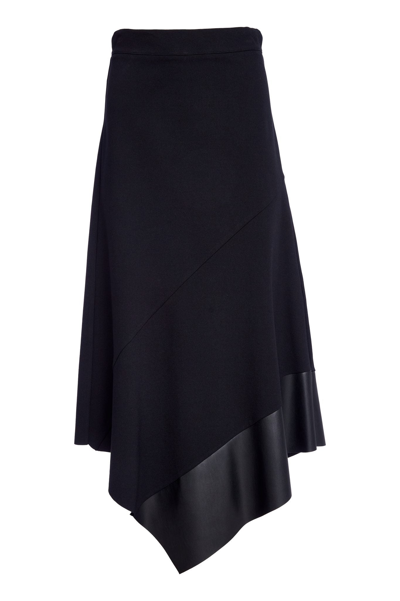 Naya Angled hem punta roma skirt with leatherette panel at hem Naw25278