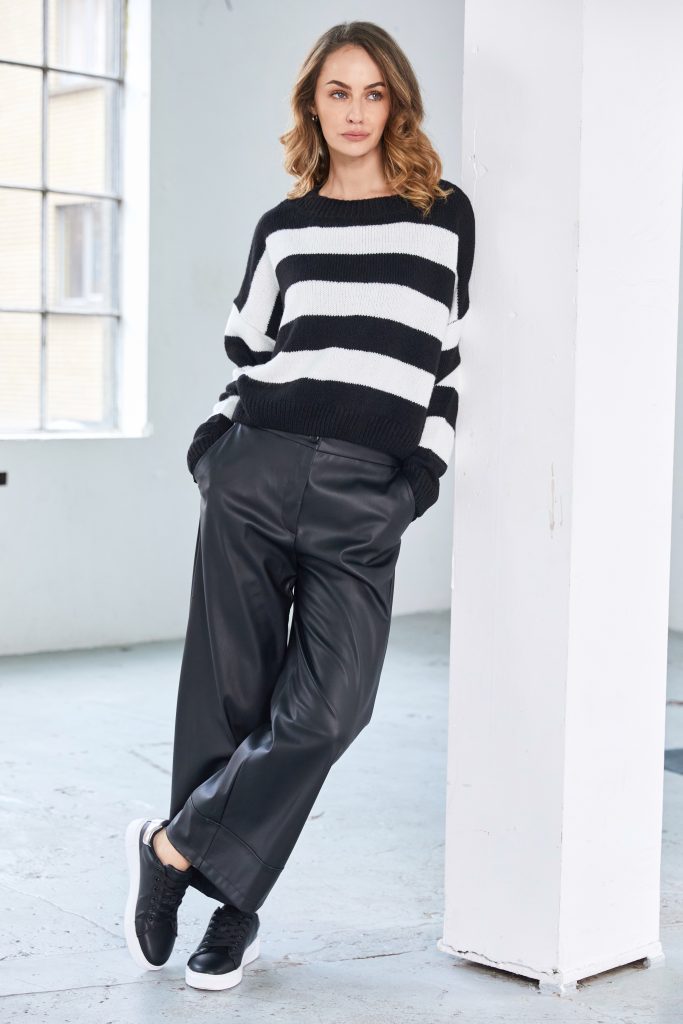 Naya Wide leg leatherette trousers with deep hem in Black Naw25260